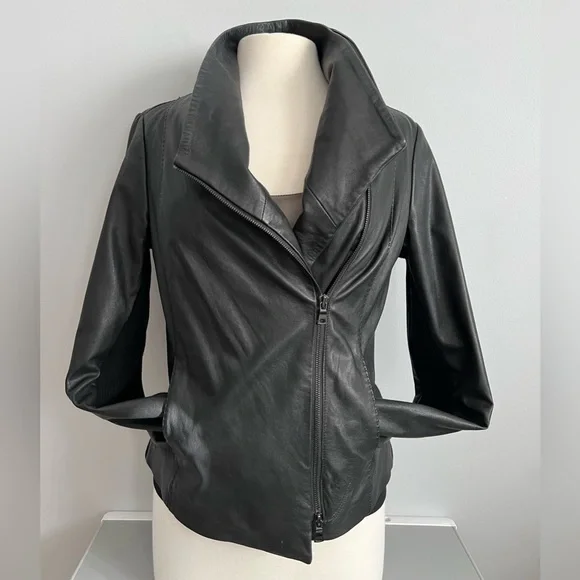 Vince Scuba Leather & Stretch Wool Panel Black Motto Jacket Womens L 8 - Picture 3 of 17